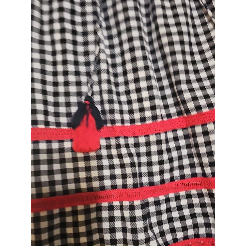 Crown & Ivy Frida's Garden Navy Red/White S Gingham Peasant Top Checks  Tassels - Picture 5 of 16